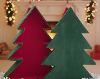 Handmade Velvet Christmas Tree Gift Box, Holiday Keepsake (L38xW30xH10cm)