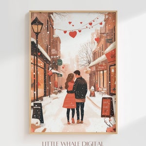Romantic Valentines Day Couple Print, Printable Valentines Town Wall Art, Love Art, Anniversary Gift, Wedding Decor, Digital Download