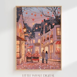 Romantic Valentines Day Couple Print, Printable Valentines Town Wall Art, Love Art, Anniversary Gift, Wedding Decor, Digital Download