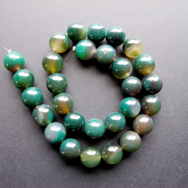 12mm Round Green Agate Round Beads, Full Strand 15.5 inch strand green gemstone beads