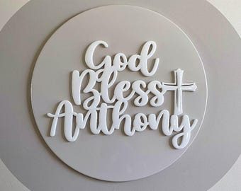 Custom God Bless Baptism Sign Cross Name First Communion Wood Cutout