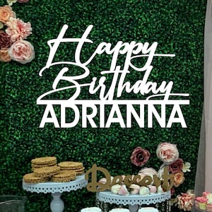 Happy Birthday Sign with Name, Happy Birthday Banner, 17&#39;&#39; tall x 26 inch, Unfinished Wood Style 74, Party Sign,Birthday Party Backdrop