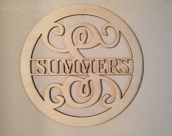 Name Monogram Circle Frame Vine Letter 17.5 diameter Door Hanger, Wall Decor, Est. Year, Name Sign, Personalized Your Name