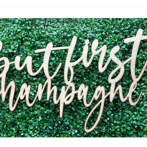 But First Champagne Sign, Unfinished Wood Party Decor (17 x 26 inch)