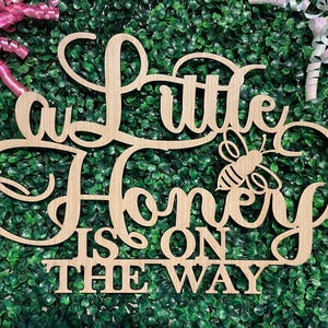 A Little Honey is on the way Sign for Baby Shower backdrop wall decorations, Large wooden Bee theme banner decor for boy or girl photo booth