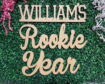 Custom Rookie Year Name Sign First Birthday Backdrop Wood Cutout