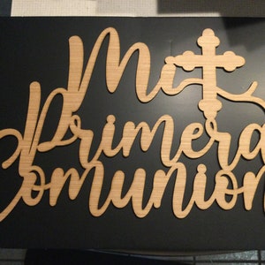 Mi primera comunion wood sign , Spanish My First Christening, 17 inch tall x 26 inch , Christening Party Unfinished Wood