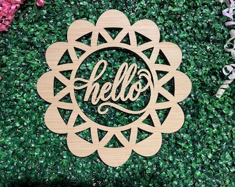 Boho Scalloped Hello Wreath Sign Geometric Floral Door Hanger Blank