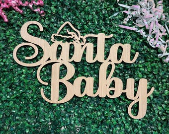 Letrero de Papá Noel Bebé, madera sin terminar, Feliz Navidad, 43 x 66 cm (17 x 26 pulgadas), sin pintar