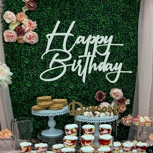Happy Birthday Sign, Happy Birthday Banner, 17'' tall x 26 inch, Unfinished Wood Style 74, Party Sign, Door Hanger, Birthday Party Backdrop