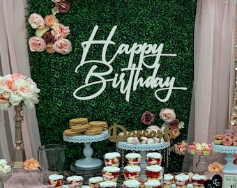 Letrero de feliz cumpleaños, pancarta de feliz cumpleaños, 43 cm de alto x 66 cm, madera sin terminar, estilo 74, letrero para fiesta, colgador de puerta, fondo para fiesta de cumpleaños