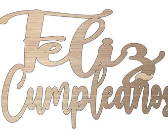 2 piece Feliz Cumpleaños , Spanish Happy Birthday Sign 17 inch tall x 26 inch , Door Hanger, Wall Decor, Birthday Party Unfinished Wood