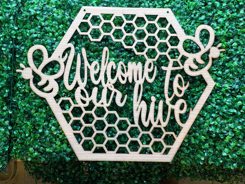 Welcome To Our Hive Baby Bee Sign What will baby bee Gender Reveal Backdrop Sign Boy or Girl Baby Shower Baby Bee Honeycomb