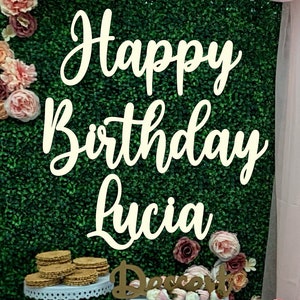 Happy Birthday with 1 Name only Sign, 10 x 26 inch each word, Door Hanger, Birthday Party Sign, Party Backdrop, Unfinished Wood