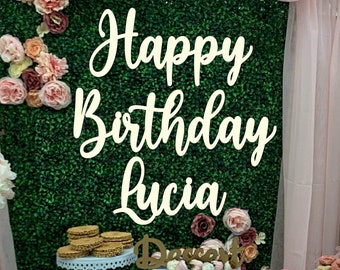 Happy Birthday with 1 Name only Sign, 10 x 26 inch each word, Door Hanger, Birthday Party Sign, Party Backdrop, Unfinished Wood