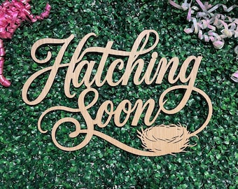 Custom Hatching Soon Sign Baby Shower Backdrop Wood Cutout
