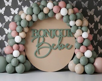 Bonjour Bebe Sign French Baby Shower Backdrop Wood Cutout Nursery Decoration