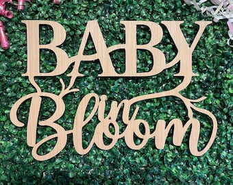 Letrero "Baby in Bloom", fondo de madera cortado con láser, marco para fotos de baby shower