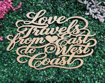Love Travels East to West Coast Sign | Long Distance Wedding Backdrop