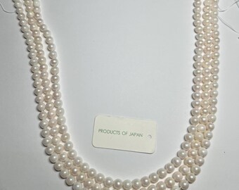 18K Solid Gold Real White Japanese Akoya Pearl Necklace – 6-6.5mm Round, 18 Inch Chain