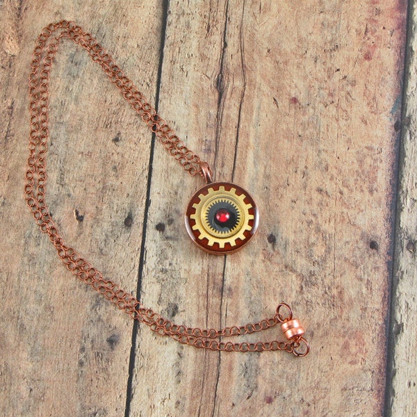 Steampunk Watch Gears & Watch Parts Necklace, Copper Necklace, Found Object jewelry, Art Jewelry Necklace, Rust with Orange,