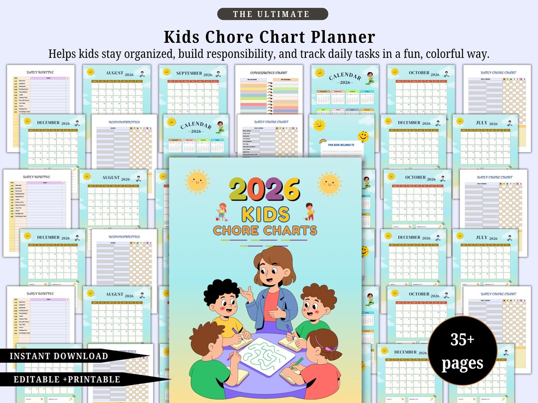 2026 Kids Chore Chart Planner Printable Responsibility Tracker for Kids ...