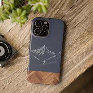 Minimalist Line Art Skiing iPhone Case: Trendy Winter Sports Gift for 13, 14, 15, 16 Pro Max