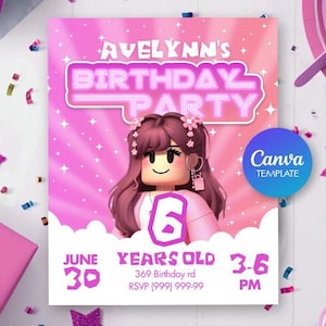 Roblox Birthday Girl Party Invitation - Dress to Impress, Canva Editable Template