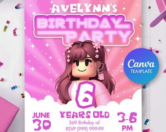 Roblox Birthday Girl Party Invitation - Dress to Impress, Canva Editable Template