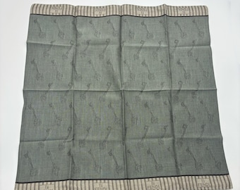 Vintage Fendi Cotton Scarf, Gray Key Print Bandana, 100% Cotton Designer Handkerchief, 44cm Square Neck Scarf, Vintage Fendi Accessory