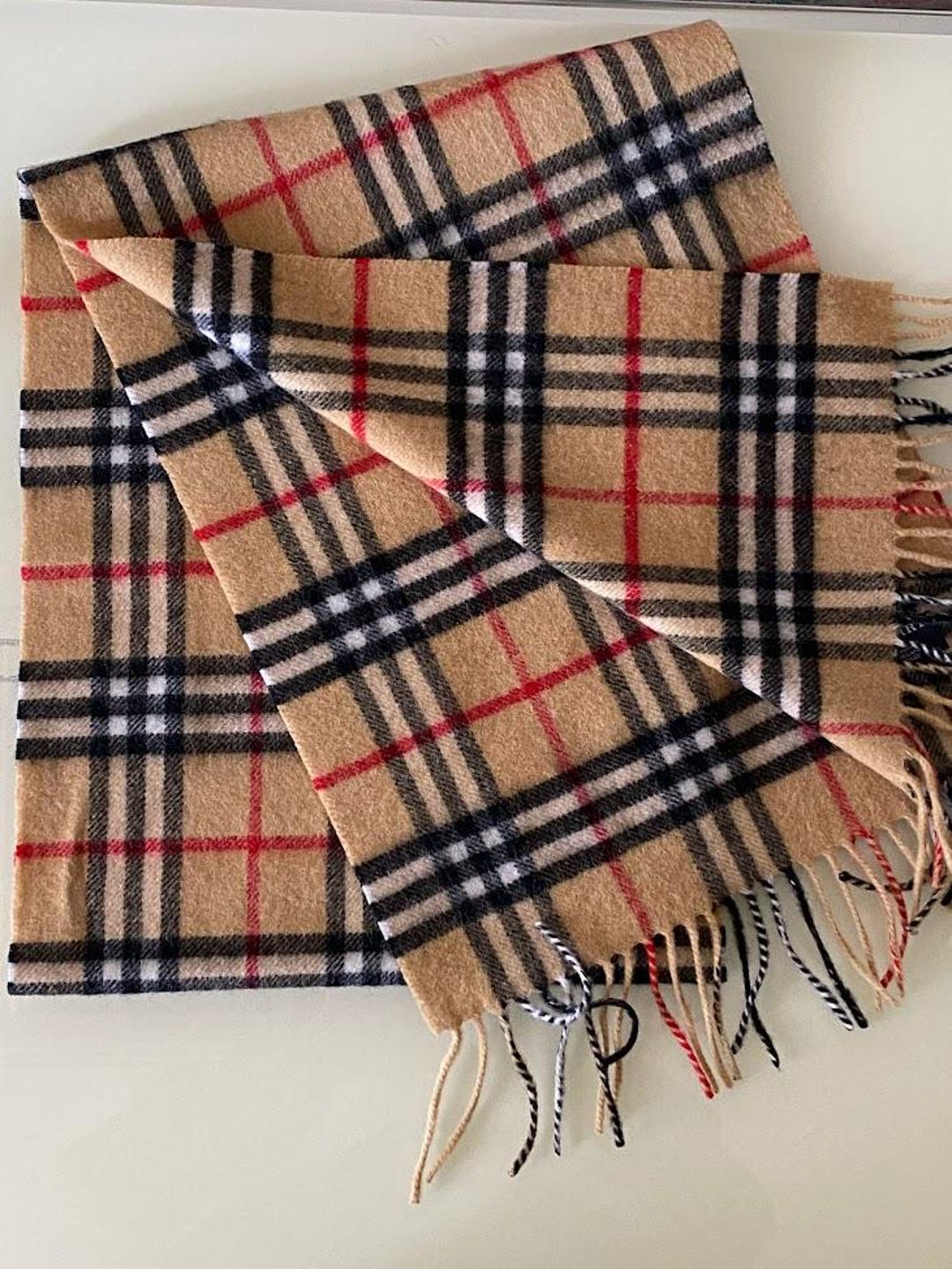 Vintage Burberry Camel 100%cashmere Scarf in Excellent Condition