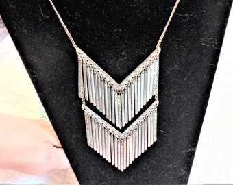 Steve Madden Silver Tone Double Row Fringe Long Necklace