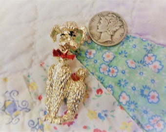 1950s Vintage Poodle Pin with Little Red Bow Tie