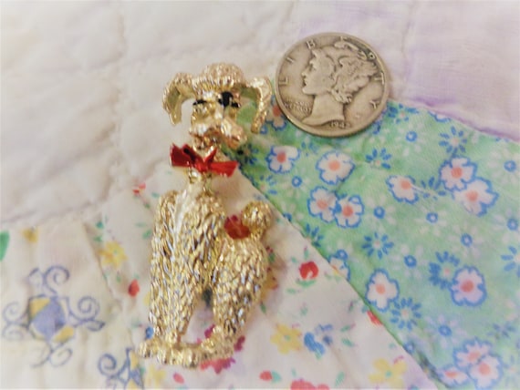 1950s Vintage Poodle Pin with Little Red Bow Tie - image 1