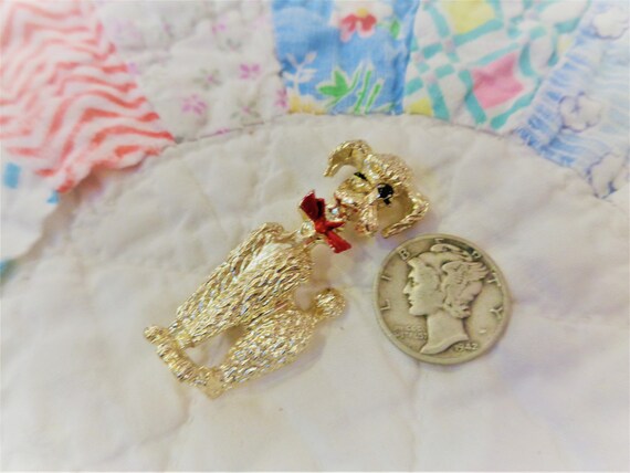 1950s Vintage Poodle Pin with Little Red Bow Tie - image 5