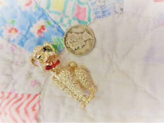 1950s Vintage Poodle Pin with Little Red Bow Tie - image 2