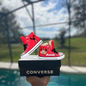 Minnie Mouse Low Top Converse, Red Minnie Mouse Custom Converse Sneakers for Kids, Disney Shoes