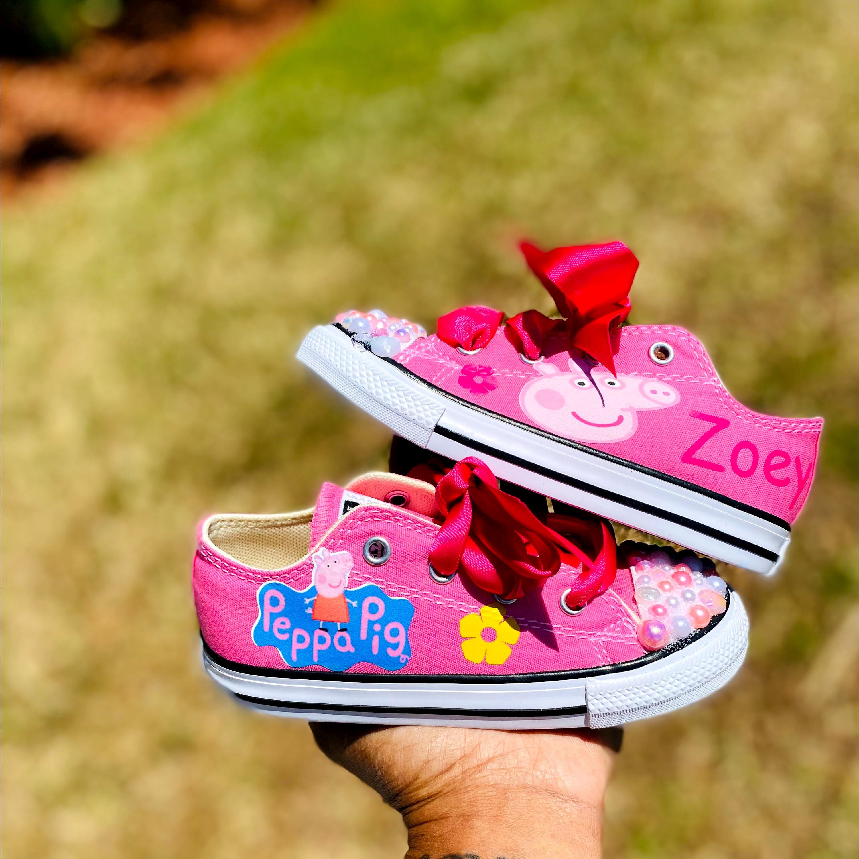 Peppa Pig Shoes Converse Low Top high quality Shoes Infant Toddler Kids. Choose Your Font!