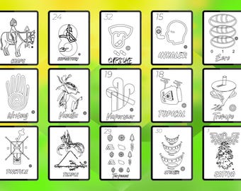 Loteria Card Game Coloring Pages Set, El Corazon Design, Mexican Bingo Art, Loteria Cards Illustration, Coloring Sheets, Fun Game Activity