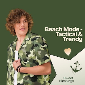 Fun Camo Hawaiian Shirt for Men - Stylish Camouflage Button-Up Shirt – Perfect for Teachers Veterans Casual Wear