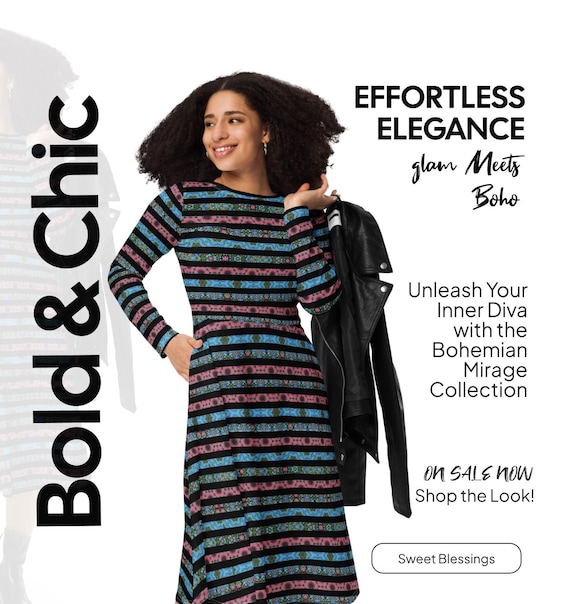 Bohemian Mirage Long Sleeve Midi Length Dress for Ladies – Boho