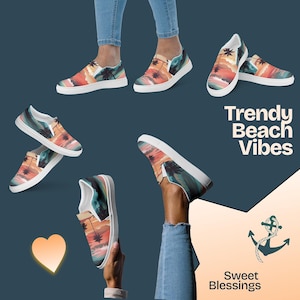 Tropical Sunset Slip-On Canvas Shoes Ladies Teens - Stylish Beach Outfit for Women - Summer Shoes for Beach Resort Wear Island Getaways