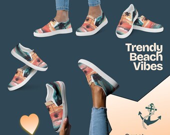 Tropischer Sonnenuntergang Slip-On Canvas Schuhe Damen Teenager - Stilvolles Strand Outfit für Damen - Sommerschuhe für Beach Resort Wear Island Kurzurlaube