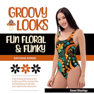 Retro Bloom Vibes One-Piece Swimsuit - Groovy Floral Swimwear for Women - Vintage Boho Print Bathing Suit for Beach & Resort Days