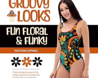 Retro Bloom Vibes baddräkt i ett stycke - Snygg blommig baddräkt för kvinnor - Baddräkt med vintage- och bohemiskt tryck för strand- och semesterdagar