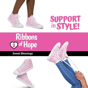 Pink Ribbons Breast Cancer Awareness High Top Canvas Shoes - Cancer Survivor Shoes - Pinktober Doctor Nurse CNA Medical Teacher Shoes
