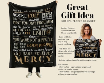 Black Gold Christian Blanket 1 Peter 2:9-10 Bible Scripture Verse - Sherpa Fleece Blanket Religious Gift for Pastor Grandparents Mom or Dad
