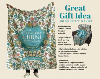 Filipenses 4:13 Versículo da Bíblia Cobertor Sherpa Presente para Mãe, Avó e Esposa - Linda Decoração Floral Shabby Chic - Presente Cristão Perfeito para Família e Amigos