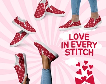 Rode harten rode harten dames canvas schoenen - harten ontwerp voor onderwijzers, artsen of vrijetijdsprofessionals