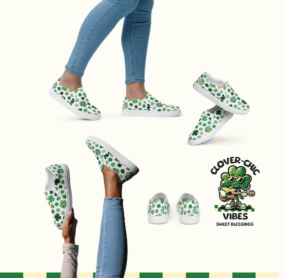 St. Patrick’s Day Shamrock Canvas Shoes for Women - Lucky Irish Green Slip-On Shoes for Teachers Doctors Nurses Travel Casual Workdays